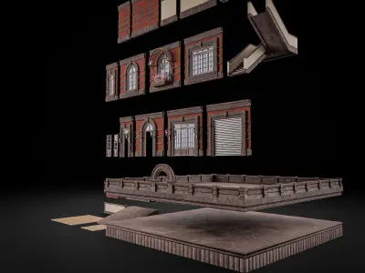 MODULAR BUILDING WITH INTERIOR KITBASH 02 Low-poly 3D model