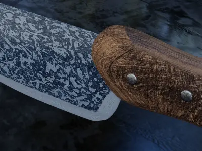 Rustic Damascus Steel Knife Free 3D model