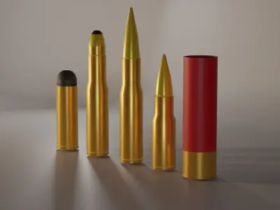 Bullet Set group of bullets Low-poly 3D model