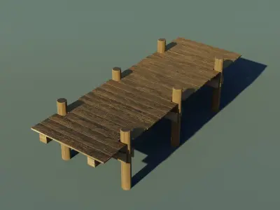 Wooden dock Low-poly 3D model