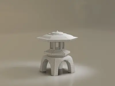 Low-Poly Tourou stone pagoda Low-poly 3D model