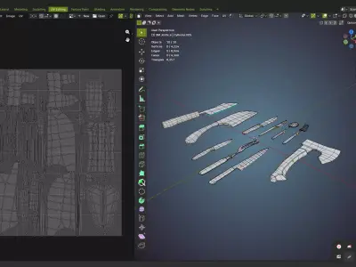 Knifes and axe Tools Pack Low-poly 3D model