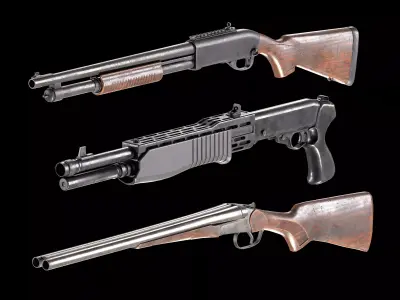 SHOTGUN PACK LOW-POLY PBR Low-poly 3D model