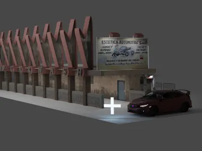 THE CAR AND THE BUILDING Free low-poly 3D model