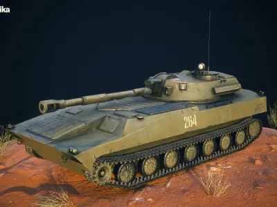 2S1 Gvozdika Soviet Military Vehicle Game Ready 3D Model Low-poly 3D model