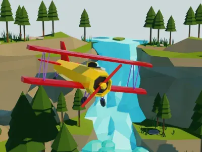 Biplane Diorama 001 Low-poly 3D model