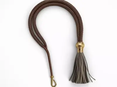 Worn Leather Whip with Brass Handle 3D model