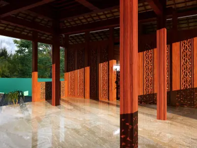 Wooden Mosque Design Islamic building Prayer Room 3D model