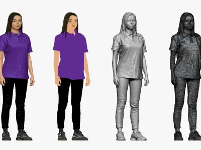 001298 woman  in purple polo and black legents 3D model