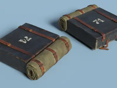 Antique Rectangular US Army Backpack with Straps 3D model