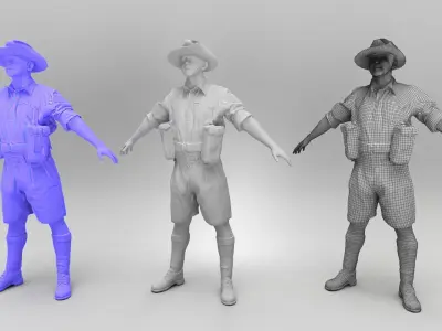 Australian soldier from World War II 379 Low-poly 3D model