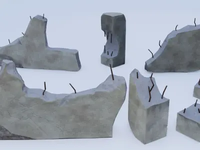 Lowpoly Ruin Walls Package For game Low-poly 3D model