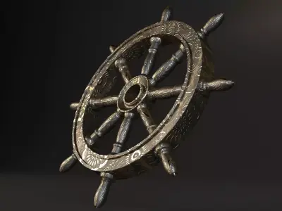 Ancient Ship Wheel - Rudder Free low-poly 3D model