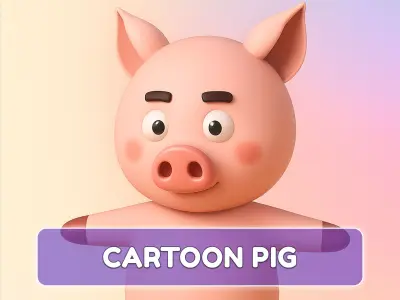 Charming Pig Cartoon Low-poly 3D model