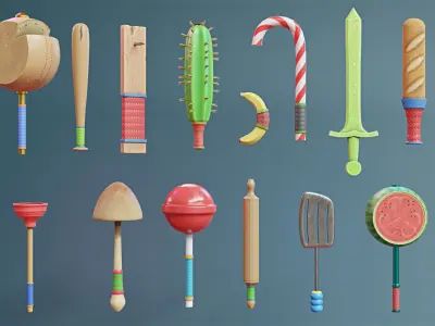Ridiculous Weapons Pack Game Assets Low-poly 3D model