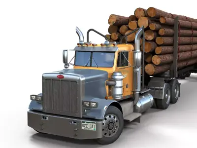 Peterbilt 359 log trailer Low-poly 3D model