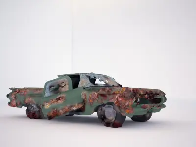  green classic smashed car 3d model 3D model