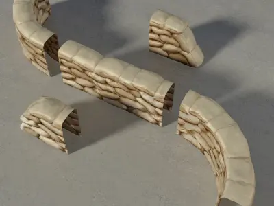 Sandbags Wall Construction Kit Low-poly 3D model