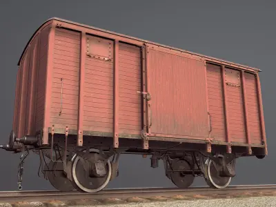 Railway Covered Goods Wagon 18T Vr1 Default Red Low-poly 3D model