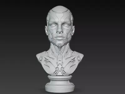 Futuristic Female Android Bust STL Sci-Fi Robot 3D print model