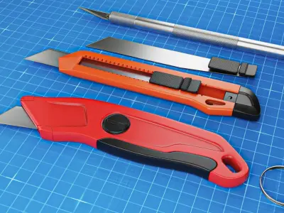 Paper Cutter Utility Knife Pack Low-poly 3D model