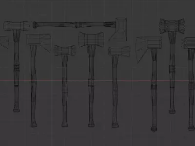 Modular Melee Axe Low Poly Stylized Axe Procedural Weapon Parts Low-poly 3D model