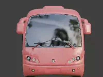 Pink Cartoon Bus 3D Model Low-poly 3D model