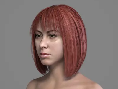 Realistic Bob Haircut with Bangs 3D Red Hair 3D model