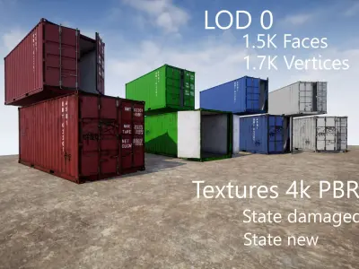 Container 20ft with 2 LOD for physically based rendering Low-poly 3D model