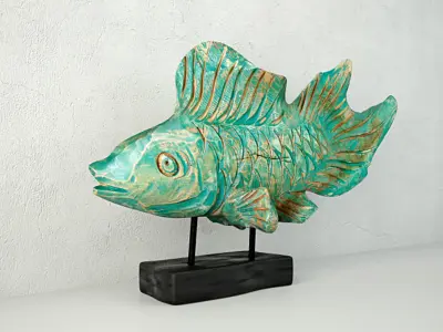 Hand-Carved Driftwood Fish On Stand 2 3D model