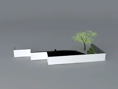 Low maintenance garden with gravel and paving Free 3D model