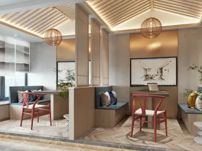 chinese reception lobby office interior 3D model