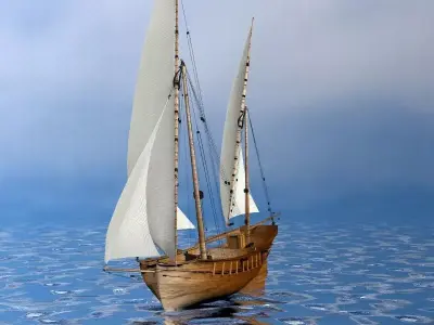 Battleship sailing ship in ocean 3D model