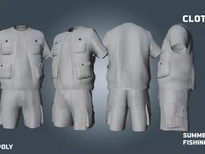 summer and fishing and jungle -clothyfic outfit Low-poly 3D model