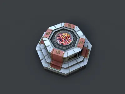 Shrine with fire pit brazier Low-poly 3D model