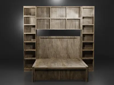 Bed Frame with Shelves - Low poly PBR bedding shelving Free low-poly 3D model
