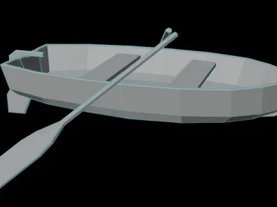 Boats wooden boat with two paddles Low-poly 3D model