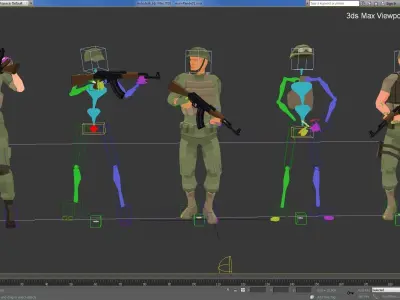 Military Squad Low Poly Art Rigged Pack Low-poly 3D model