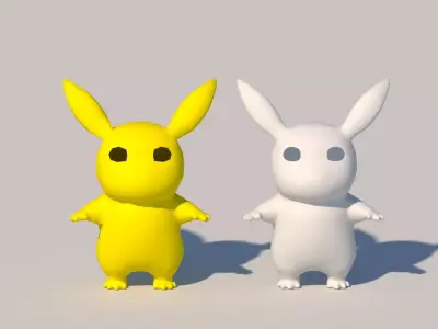 cartoon model two bunny rabbits Low-poly 3D model