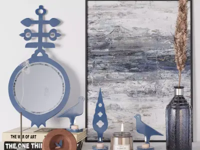 Decorative set 4 bird figurines and book on table Free 3D model