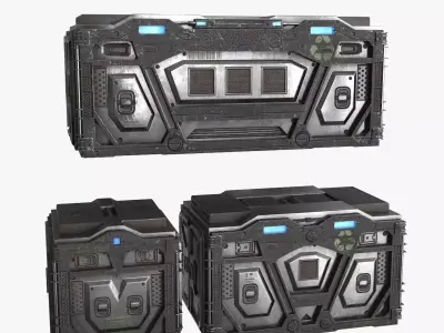 Sci-fi Container set of 3 v5 Low-poly 3D model