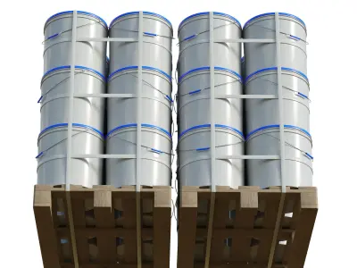 Plastic Paint Buckets On Wood Pallets 3D model