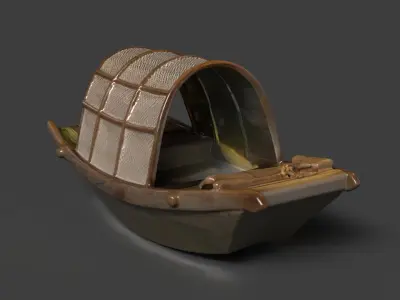 Chinese wooden boat  figure  Low-poly 3D model