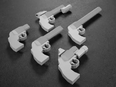 Stylized Low Poly Revolver -5 Variations Game Ready Low-poly 3D model