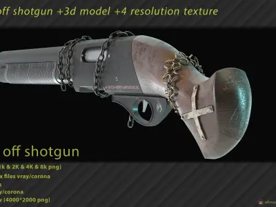Sawed Off Shotgun With four textures resolutions Low-poly 3D model