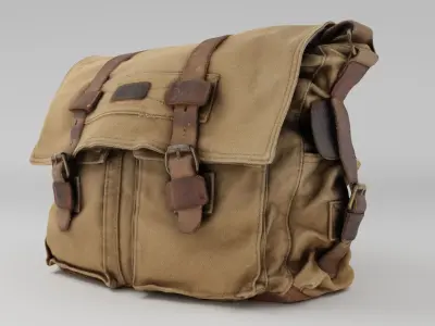 urban military style canvas leather shoulder bag 3D model