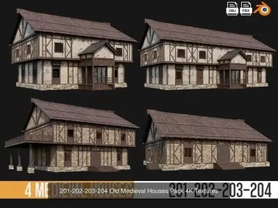 201-240 OLD MEDIEVAL HOUSES BUILDINGS PACK 4K Textures 3D Model Collection