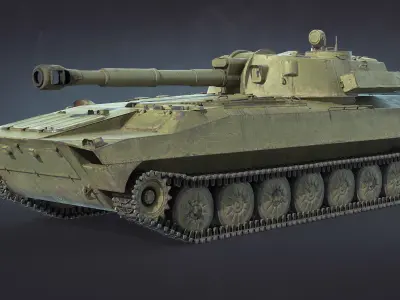 2S1 Gvozdika self-propelled howitzer Low-poly 3D model