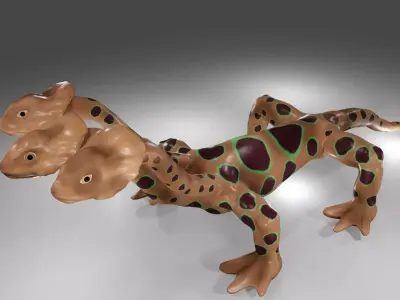 Three headed dragon lizard creature monster 3D model