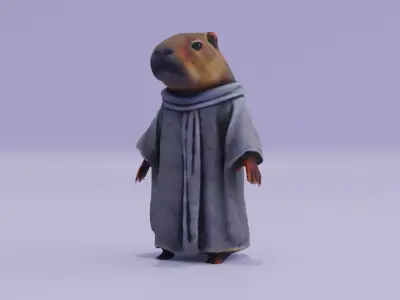 Capybara Humanoid Character Wear Robe Free low-poly 3D model